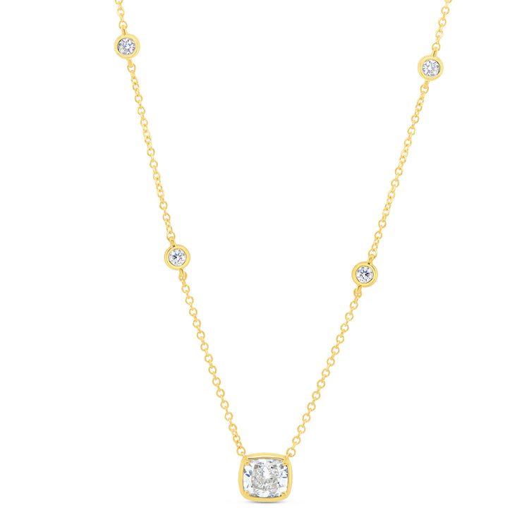 Uneek Alexandria Collection Bezel Cushion Diamond Drop Necklace