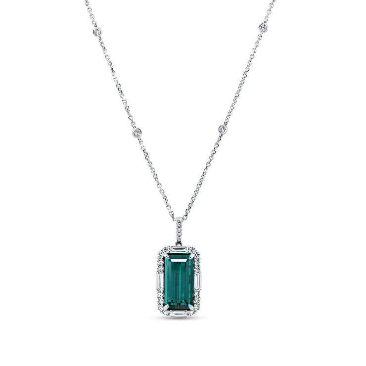 Uneek Precious Collection Halo Emerald Green Tourmaline Drop Pendant