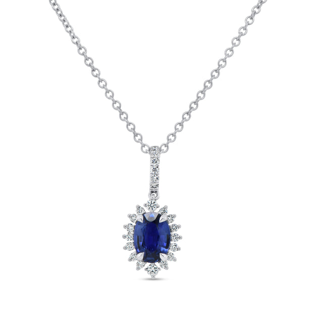 Uneek Precious Collection Halo Oval Blue Sapphire Drop Pendant