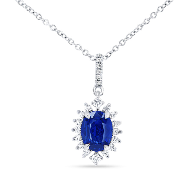 Uneek Precious Collection Halo Oval Blue Sapphire Drop Pendant