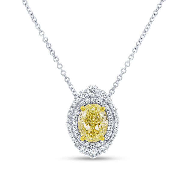 Uneek Natureal Collection Double-Halo Oval Fancy Light Yellow Diamond Drop Necklace