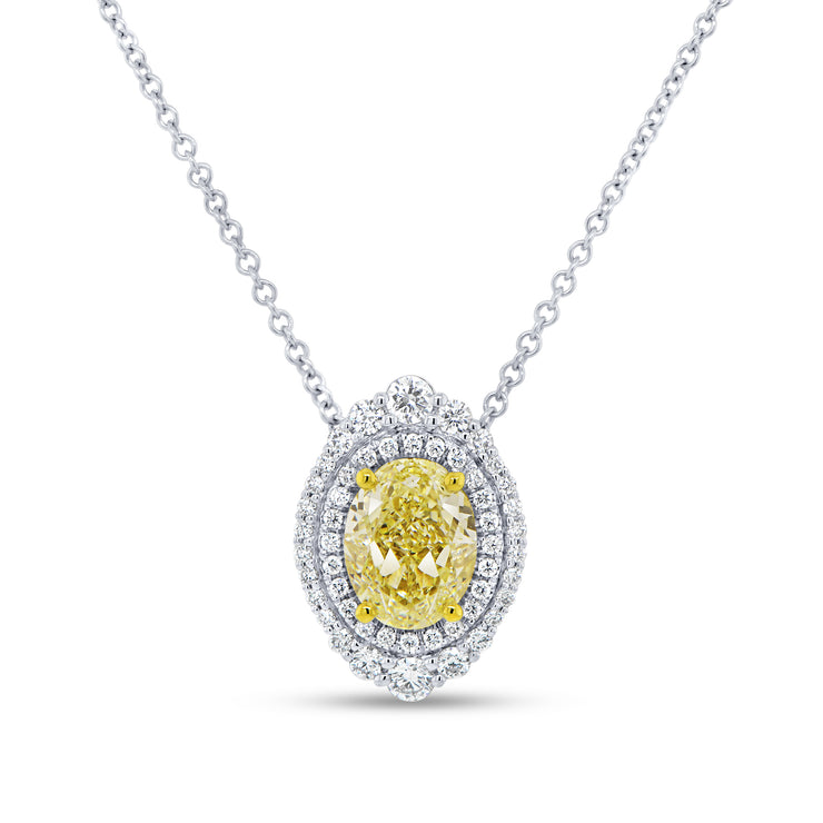 Uneek Natureal Collection Double-Halo Oval Fancy Light Yellow Diamond Drop Necklace
