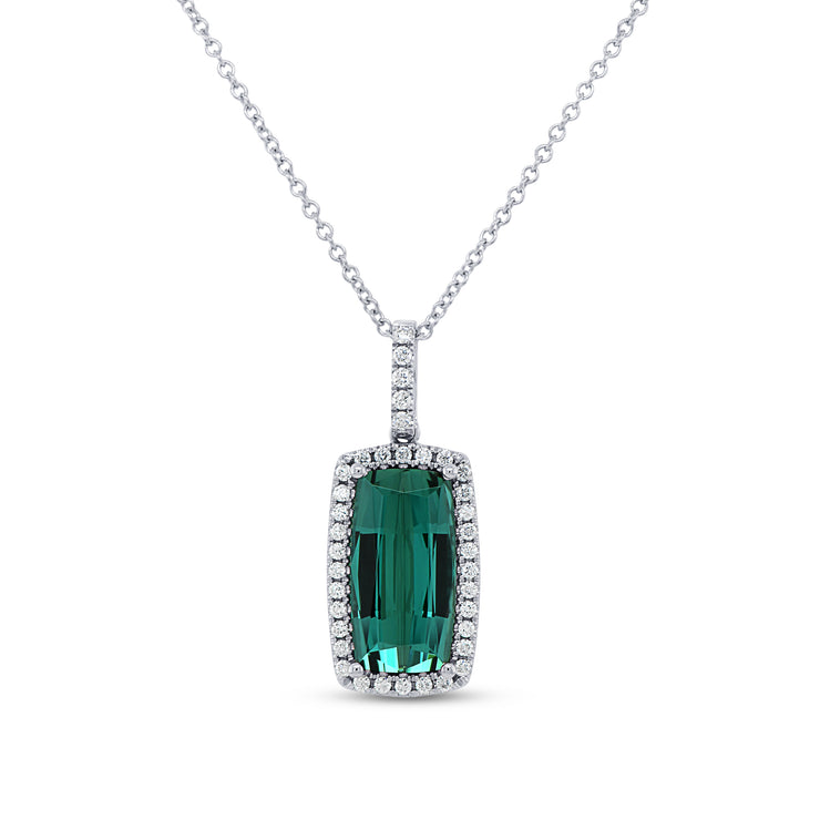 Uneek Precious Collection Halo Cushion Green Tourmaline Drop Pendant