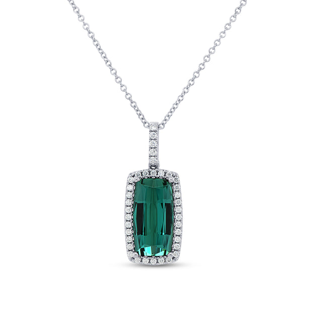 Uneek Precious Collection Halo Cushion Green Tourmaline Drop Pendant