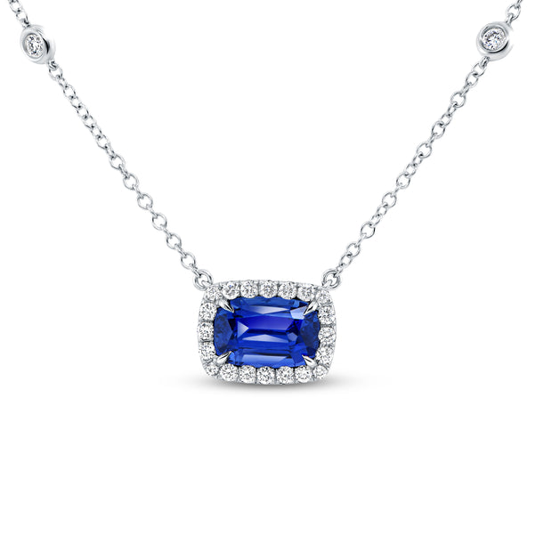 Uneek Precious Collection Halo Cushion Blue Sapphire Drop Pendant
