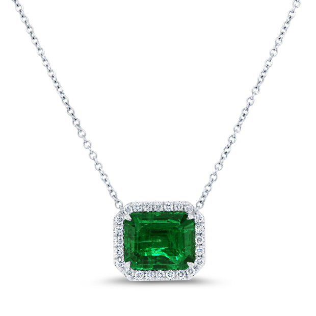 Uneek Precious Collection Halo Emerald Cut Emerald Brooch Pendant