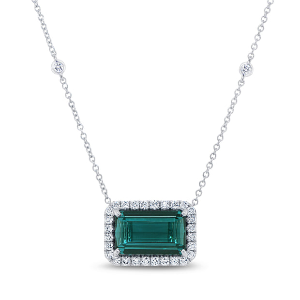 Uneek Precious Collection Halo Emerald Green Tourmaline Drop Pendant