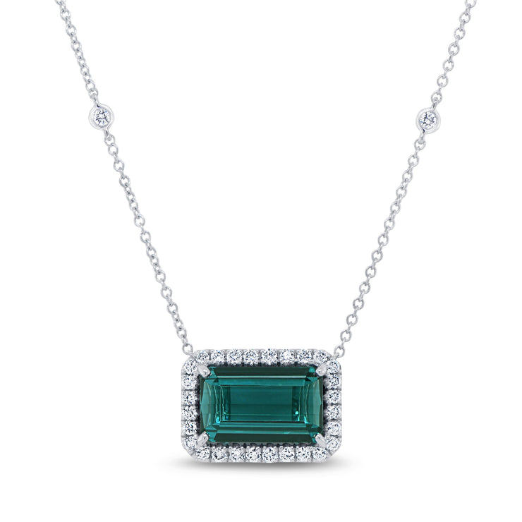 Uneek Precious Collection Halo Emerald Green Tourmaline Drop Pendant