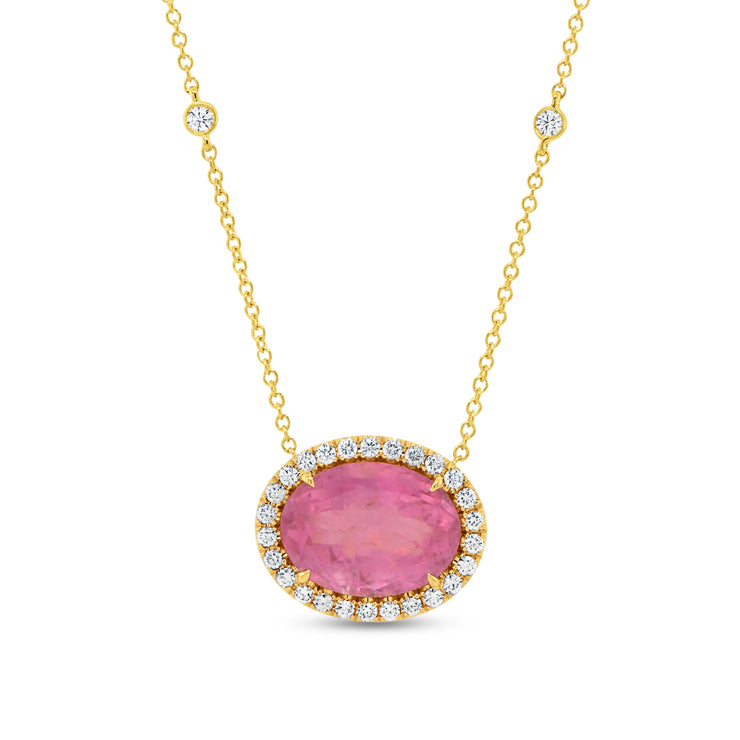 Uneek Precious Collection Halo Oval Pink Tourmaline Drop Pendant