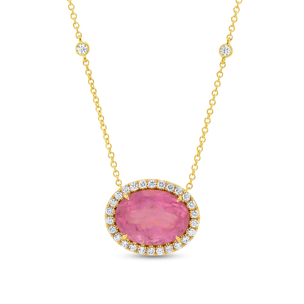 Uneek Precious Collection Halo Oval Pink Tourmaline Drop Pendant
