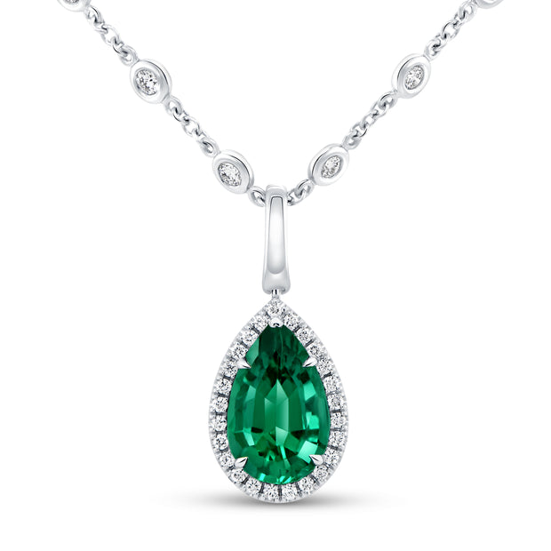 Uneek Precious Collection Halo Pear Emerald Drop Pendant