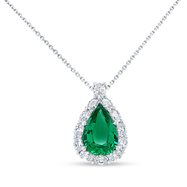 Uneek Precious Collection Halo Pear Shaped Emerald Drop Pendant