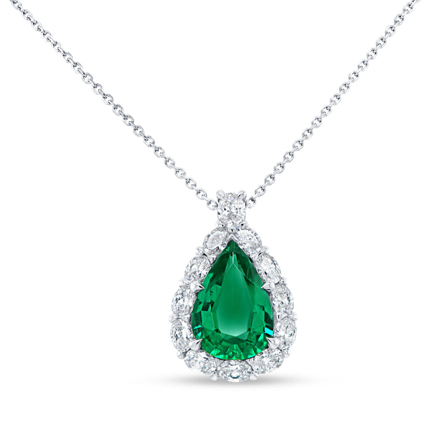 Uneek Precious Collection Halo Pear Emerald Drop Pendant