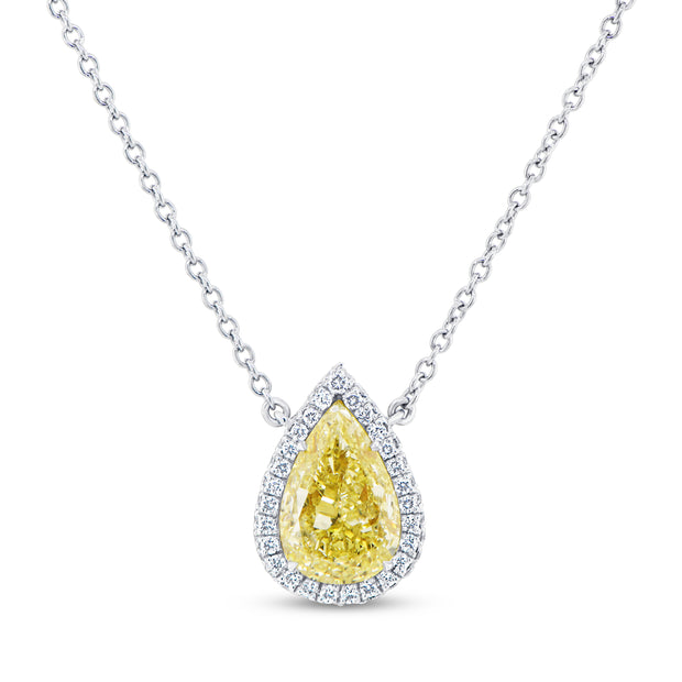 Uneek Natureal Collection Halo Pear Shaped Fancy Yellow Diamond Anniversary Pendant