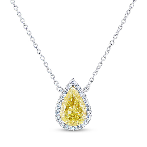 Uneek Natureal Collection Halo Pear Fancy Yellow Diamond Fashion Necklace