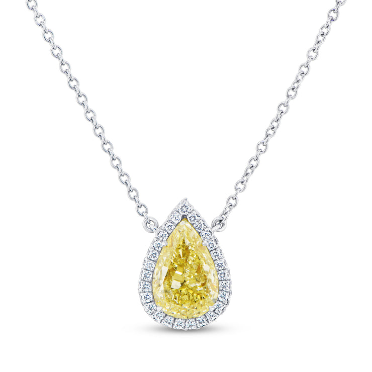 Uneek Natureal Collection Halo Pear Fancy Yellow Diamond Fashion Necklace