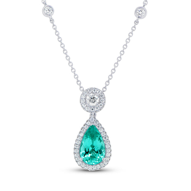 Uneek Precious Collection Halo Pear Paraiba Drop Pendant