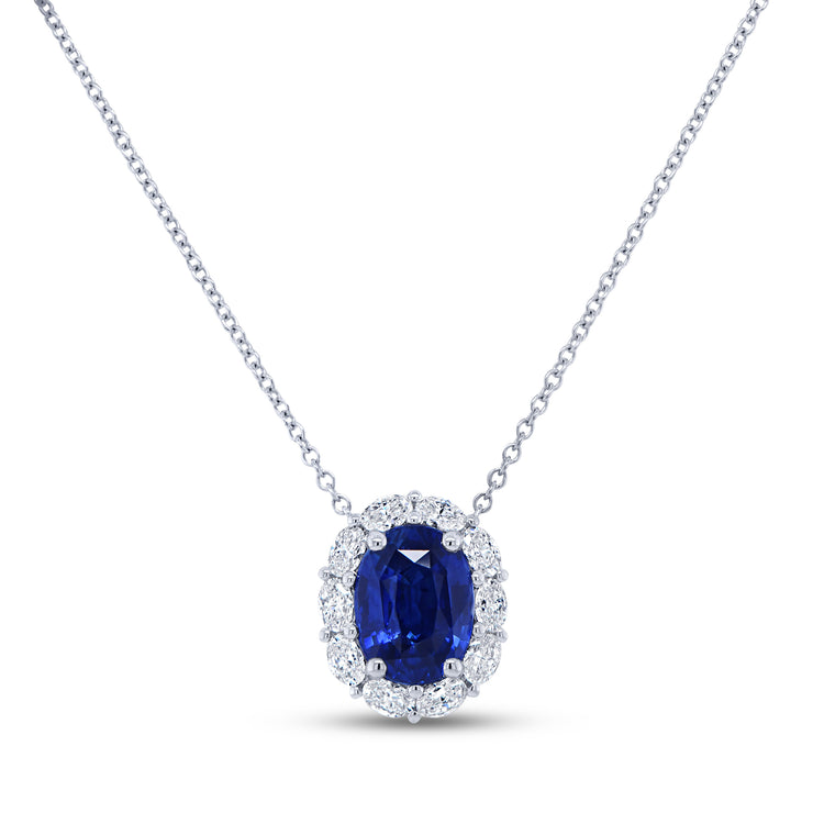 Uneek Precious Collection Halo Oval Blue Sapphire Drop Pendant