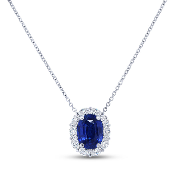 Uneek Precious Collection Halo Oval Blue Sapphire Drop Pendant