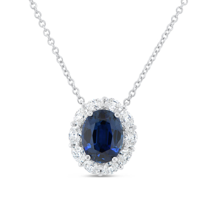 Uneek Precious Collection Halo Oval Blue Sapphire Drop Pendant