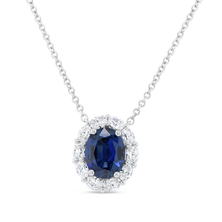 Uneek Precious Collection Halo Oval Blue Sapphire Drop Pendant
