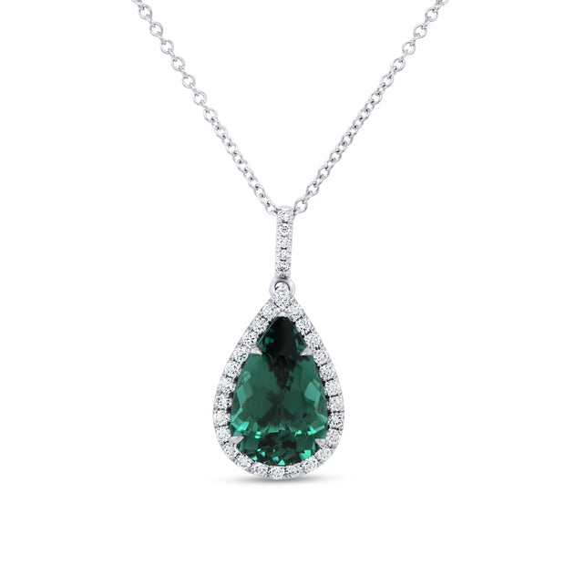 Uneek Precious Collection Halo Pear Indicolite Tourmaline Drop Pendant