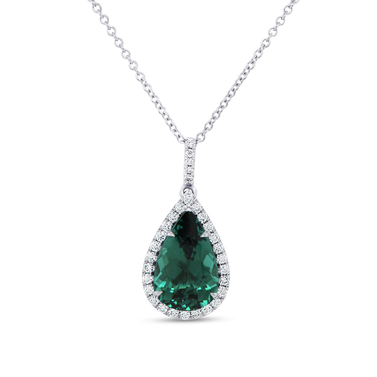 Uneek Precious Collection Halo Pear Indicolite Tourmaline Drop Pendant