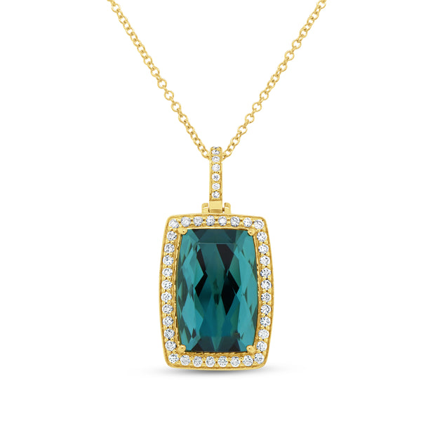 Uneek Precious Collection Halo Cushion Green Tourmaline Drop Pendant
