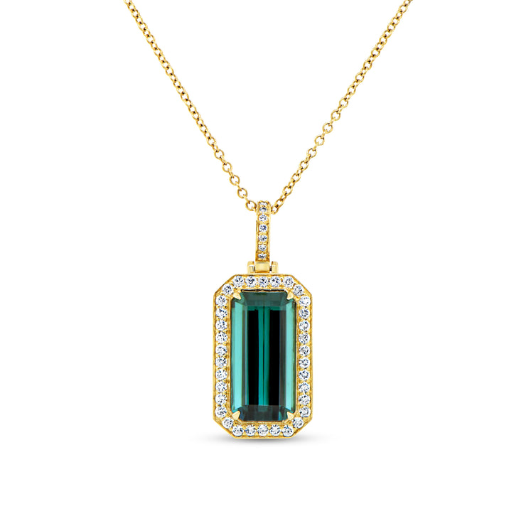 Uneek Precious Collection Halo Emerald Indicolite Tourmaline Drop Pendant