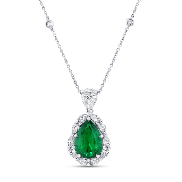 Uneek Precious Collection Pear Shaped Emerald Drop Pendant
