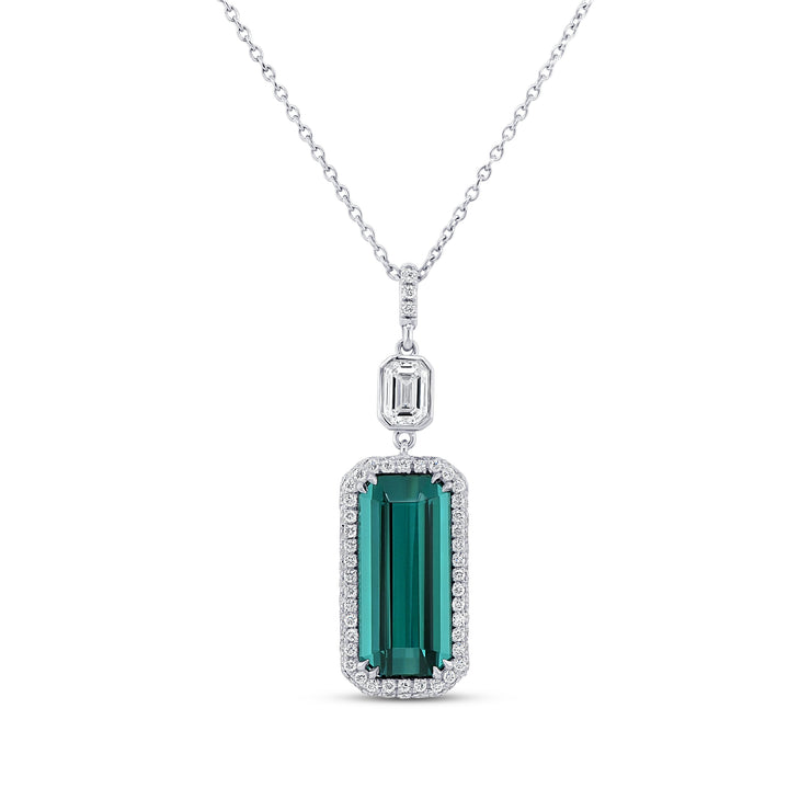 Uneek Precious Collection Emerald Cut Tourmaline Drop Pendant