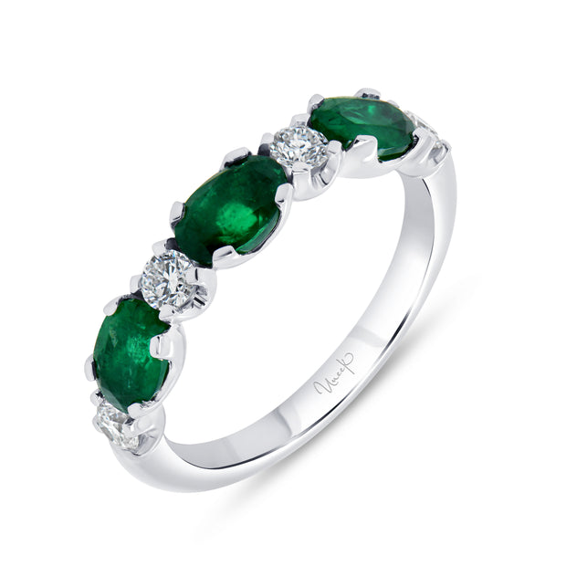 Uneek Precious Collection Straight Oval Emerald Stackable Ring