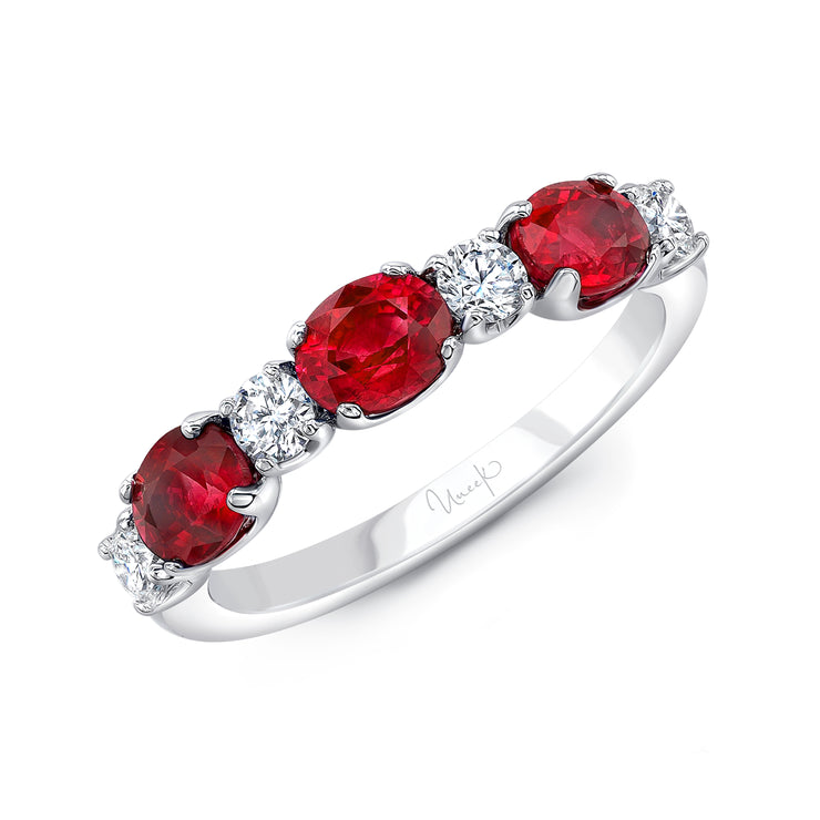 Uneek Precious Collection Straight Oval Ruby Stackable Ring