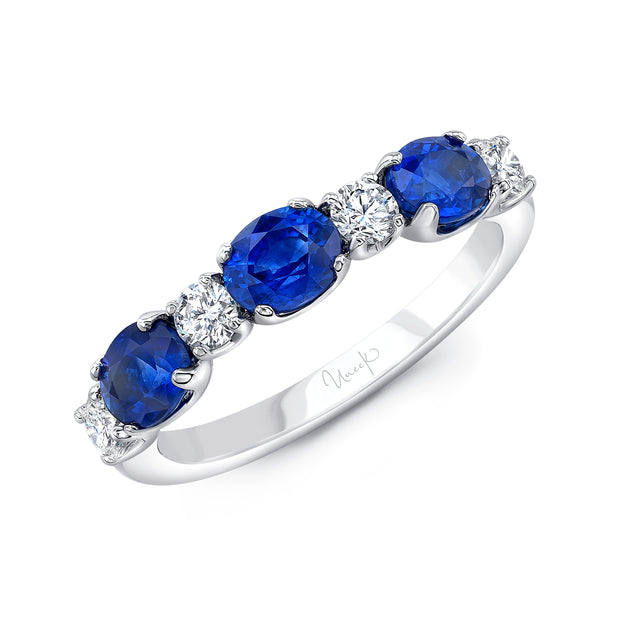 Uneek Precious Collection Straight Oval Shaped Blue Sapphire Anniversary Ring