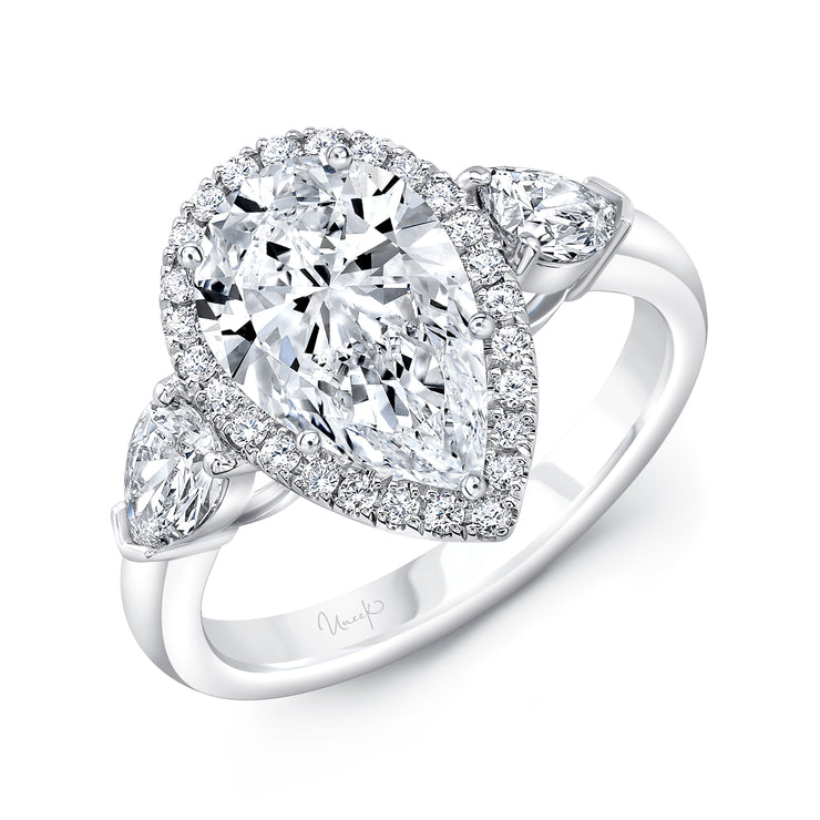 Uneek Signature Collection 3-Stone-Halo Pear Diamond Engagement Ring