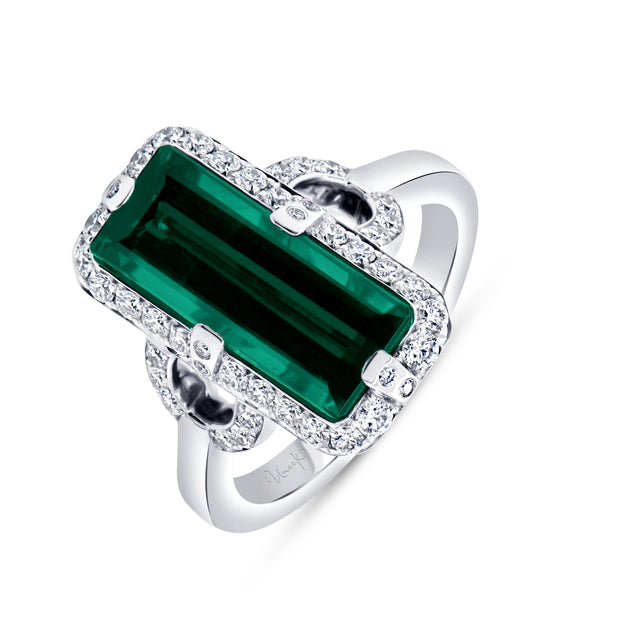 Uneek Precious Collection Halo Emerald Green Tourmaline Engagement Ring
