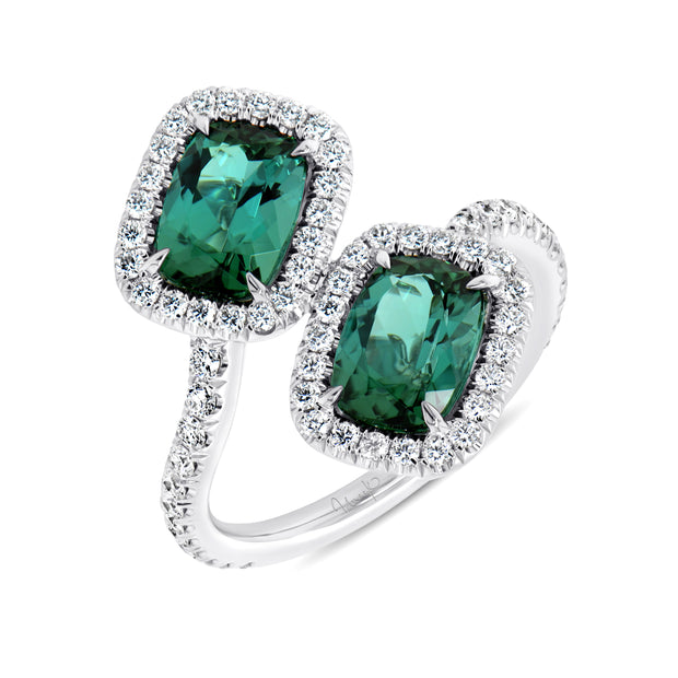 Uneek Precious Collection Bypass Cushion Cut Green Tourmaline Engagement Ring