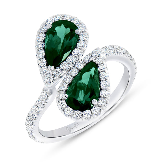 Uneek Precious Collection Bypass Pear Green Tourmaline Fashion Ring