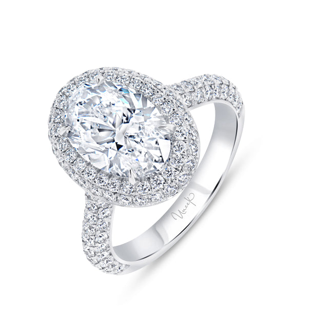 Uneek Signature Collection 3-Sided Oval Shaped Diamond Engagement Ring