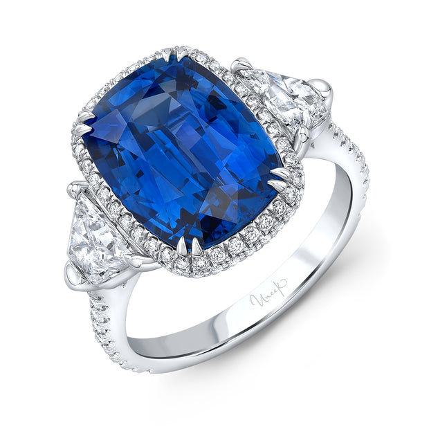 Uneek Precious Collection Halo Cushion Blue Sapphire Engagement Ring