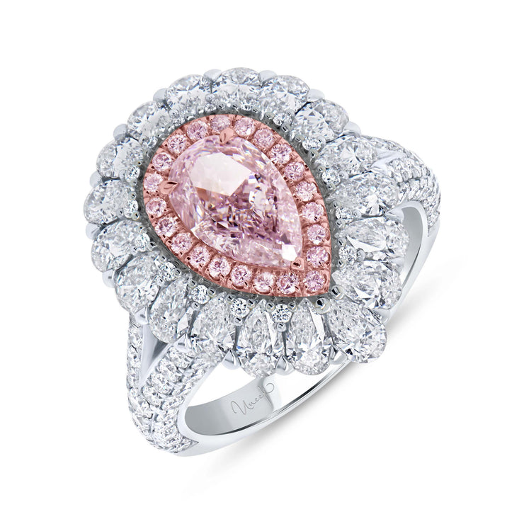 Uneek Natureal Collection Double-Halo Pear Light Pink Diamond Engagement Ring
