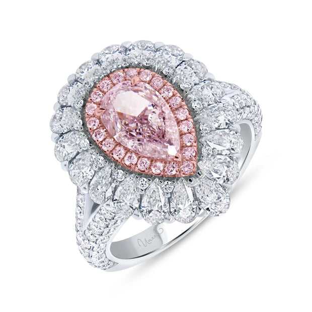 Uneek Natureal Collection Double-Halo Pear Light Pink Diamond Engagement Ring