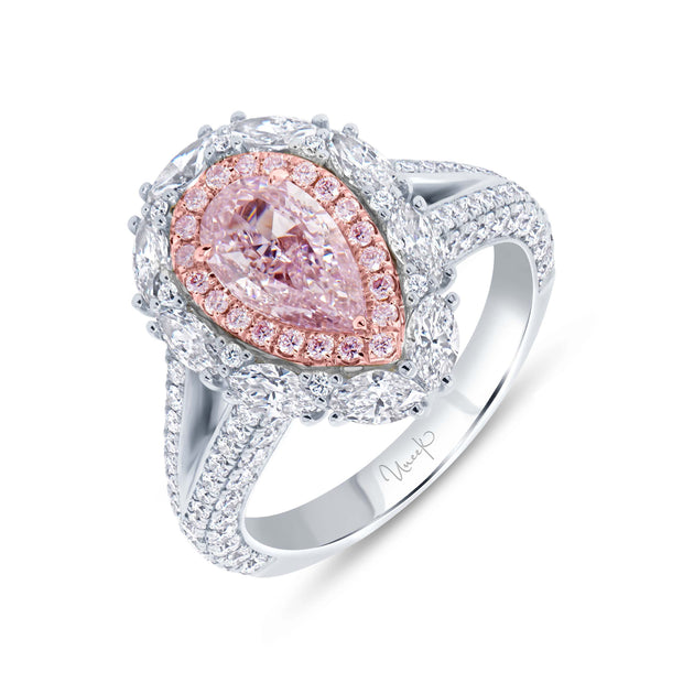 Uneek Natureal Collection Double-Halo Pear Light Pink Diamond Engagement Ring