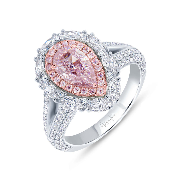 Uneek Natureal Collection Double-Halo Pear Light Pink Diamond Engagement Ring