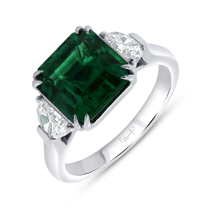 Uneek Precious Collection Three-Stone Emerald Emerald Engagement Ring