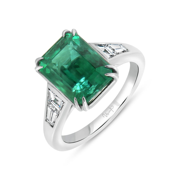 Uneek Precious Collection Tapered Emerald Emerald Engagement Ring