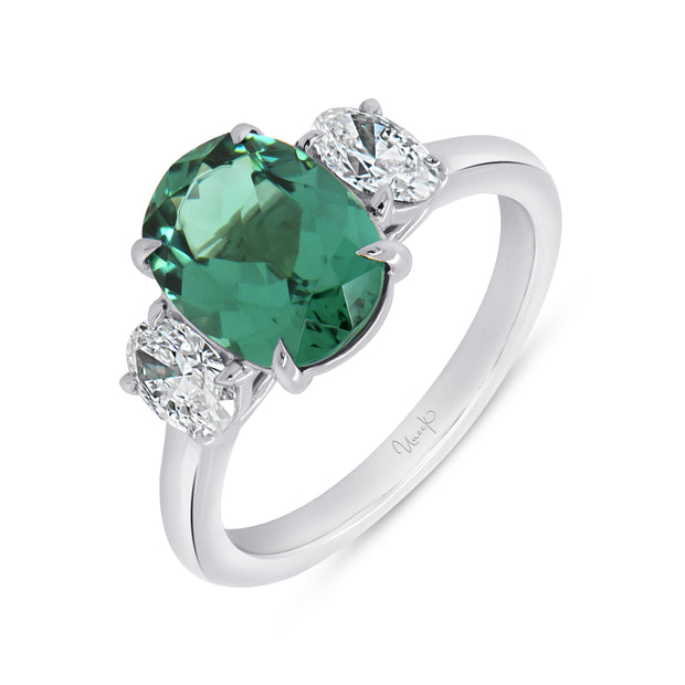 Uneek Precious Collection Three-Stone Oval Green Tourmaline Engagement Ring