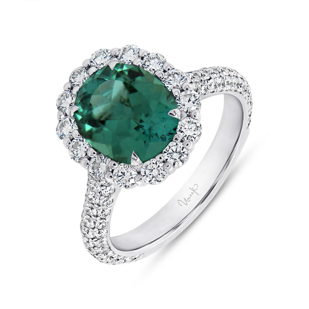 Uneek Precious Collection 3-Sided Oval Green Tourmaline Engagement Ring