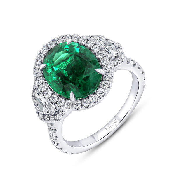 Uneek Precious Collection Halo Oval Green Diamond Engagement Ring