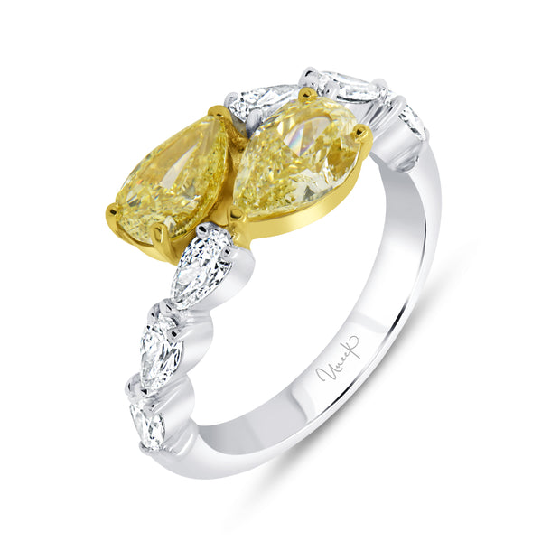 Uneek Natureal Collection Bypass Pear Fancy Yellow Diamond Fashion Ring